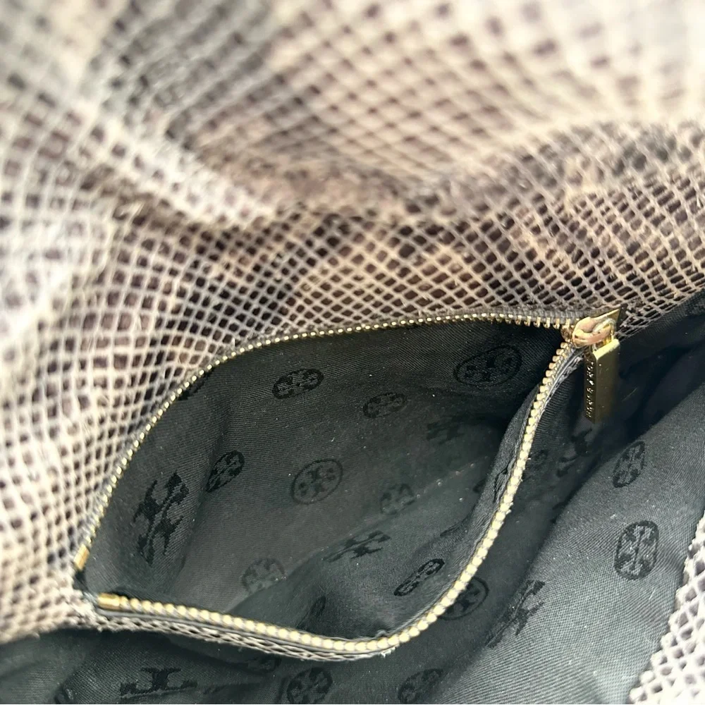 Tory Burch Amanda Snake Print Logo Clutch Crossbody